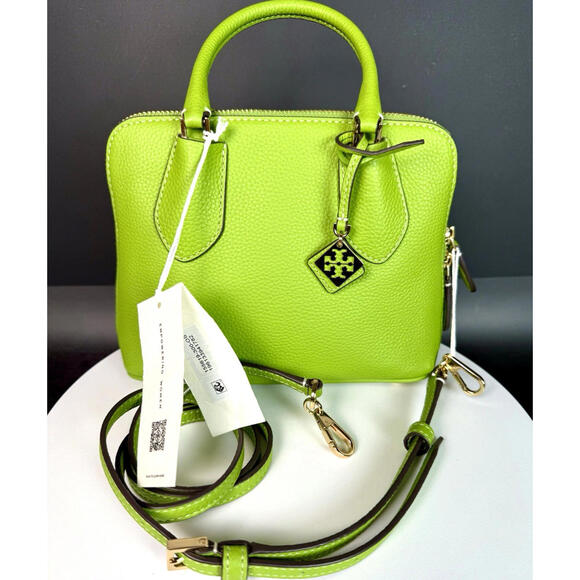 NWT Tory Burch Mini Swing Satchel Bag Crossbody Pebbled Leather Green Spring - Picture 7 of 12